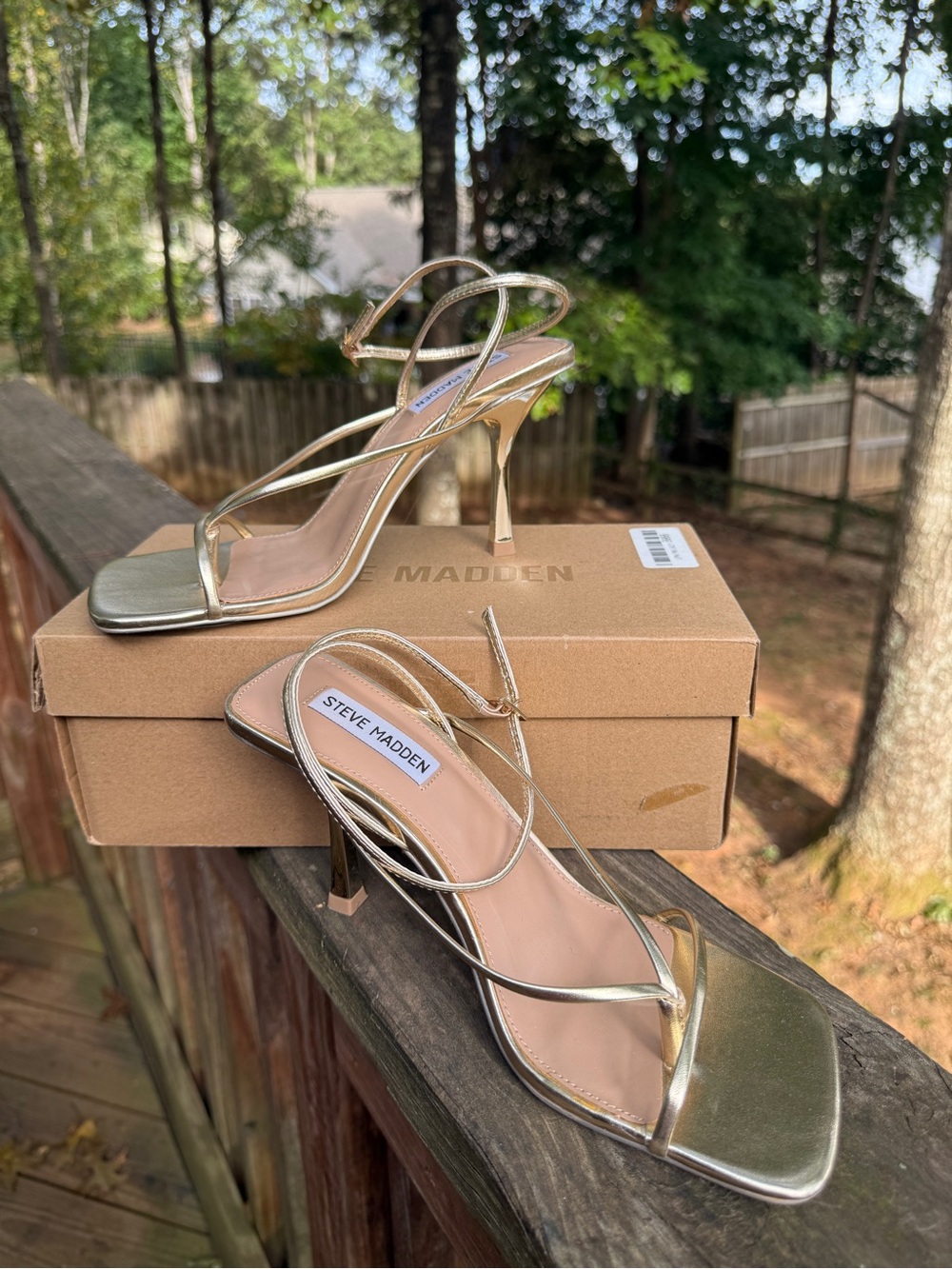 Steve Madden Metallic Gold Strappy Stiletto Sandals